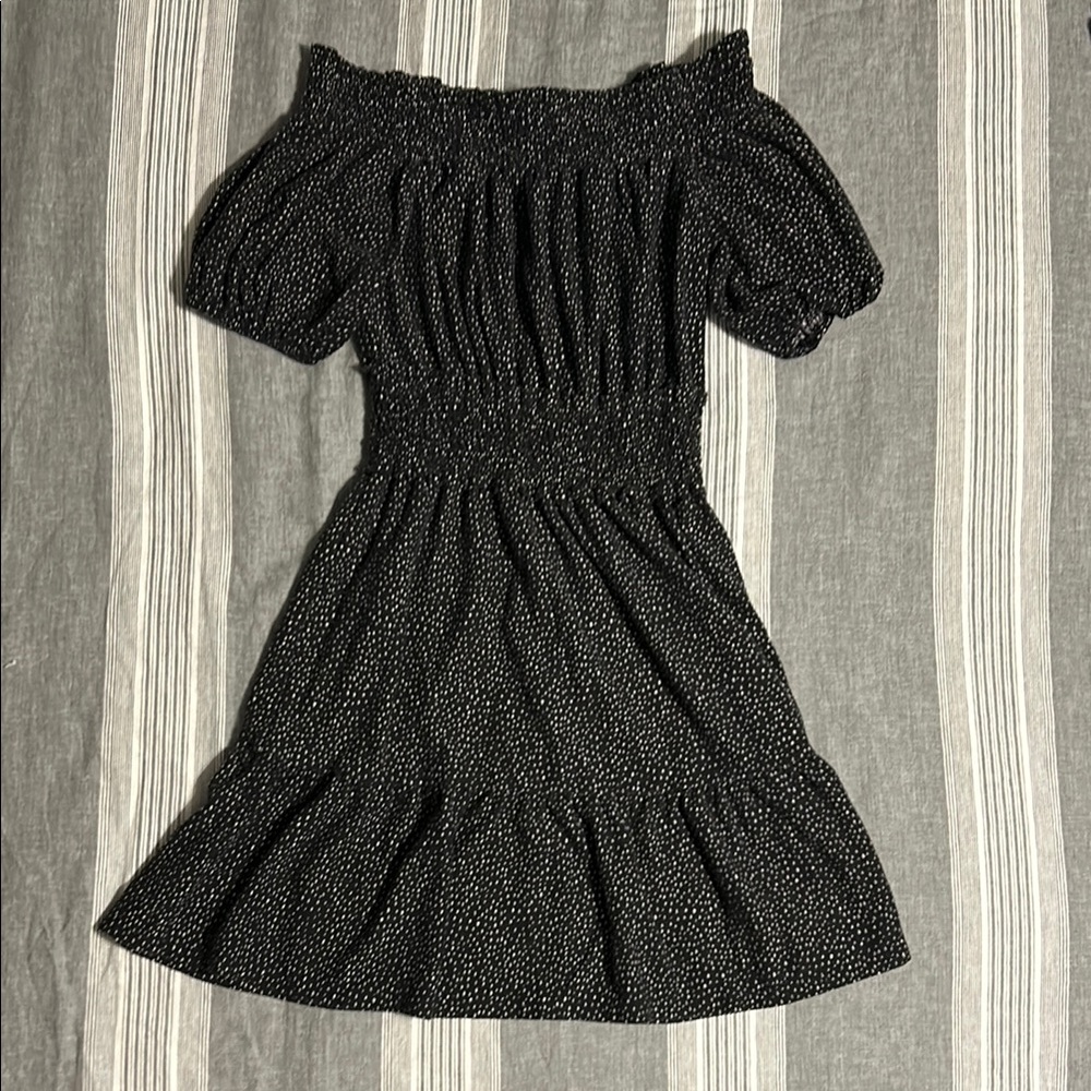 Express Black Smocked Puff Sleeve Mini Dress